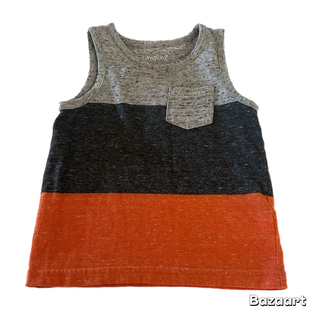 Jumping Beans Pocket Stripe Tank Top Baby Boys 12M Orange Grey